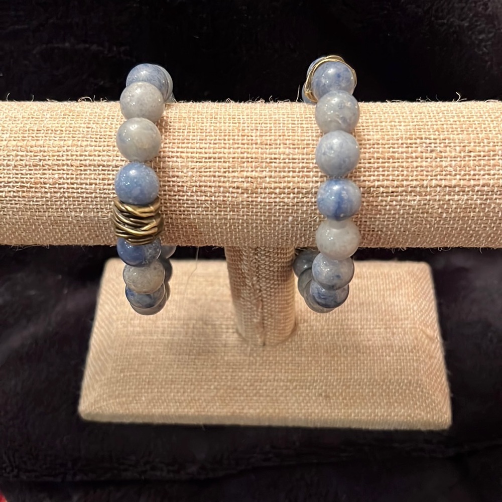 Blue Aventurine ~ Pewter Pendant Attached ~ Stretch Bracelet